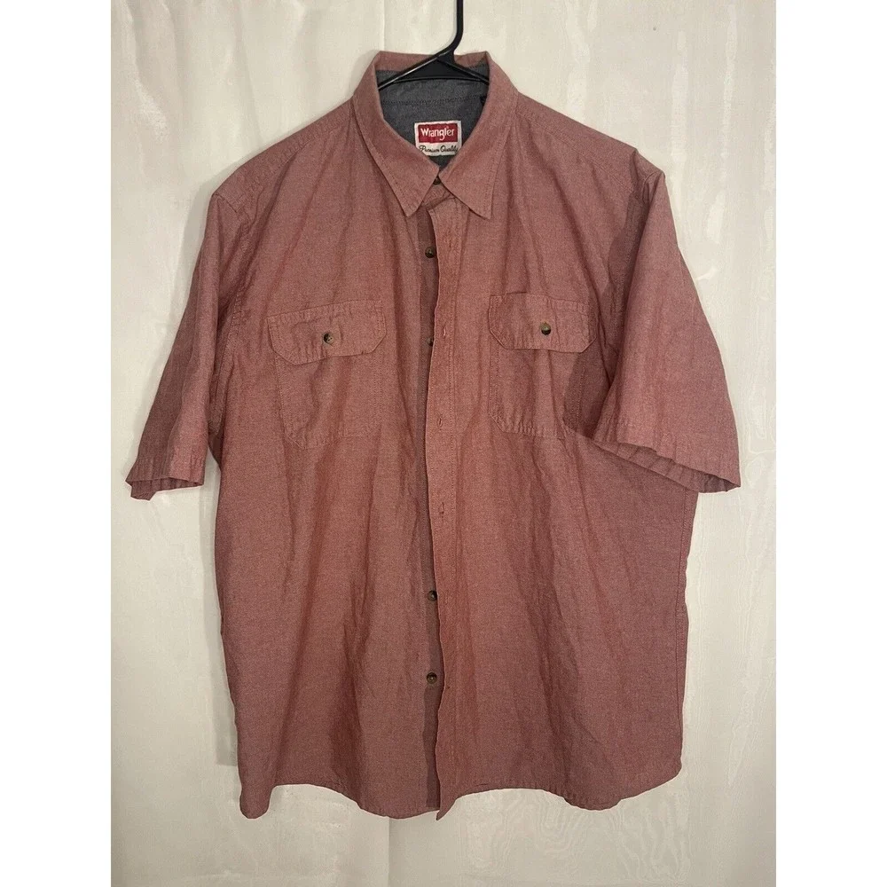 Wrangler Short Sleeve Shirt Mens Large Red Chambray Safari Work Wear Outdoors - Picture 1 of 4